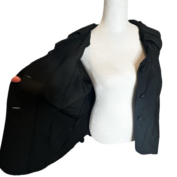 LUUKAA France Mixed Media Black Jacket Pleated Collar Stretch Size 4 Lagenlook - Picture 12 of 16